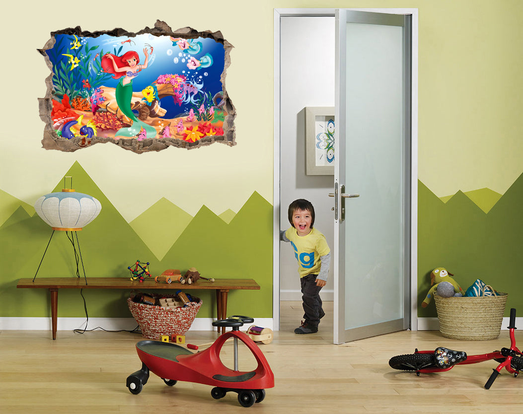 The Little Mermaid 3D Smashed Broken Decal Wall Sticker J476