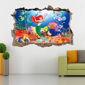 The Little Mermaid 3D Smashed Broken Decal Wall Sticker J476