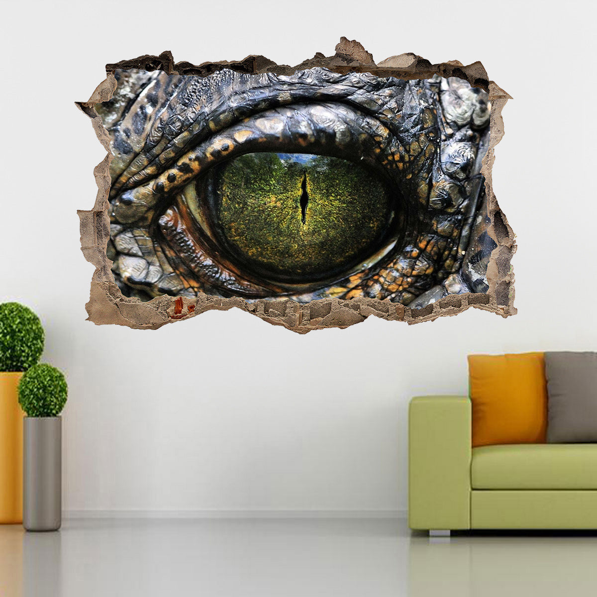 Crocodile Alligator Eye Reptile 3D Smashed Broken Decal Wall Sticker J47