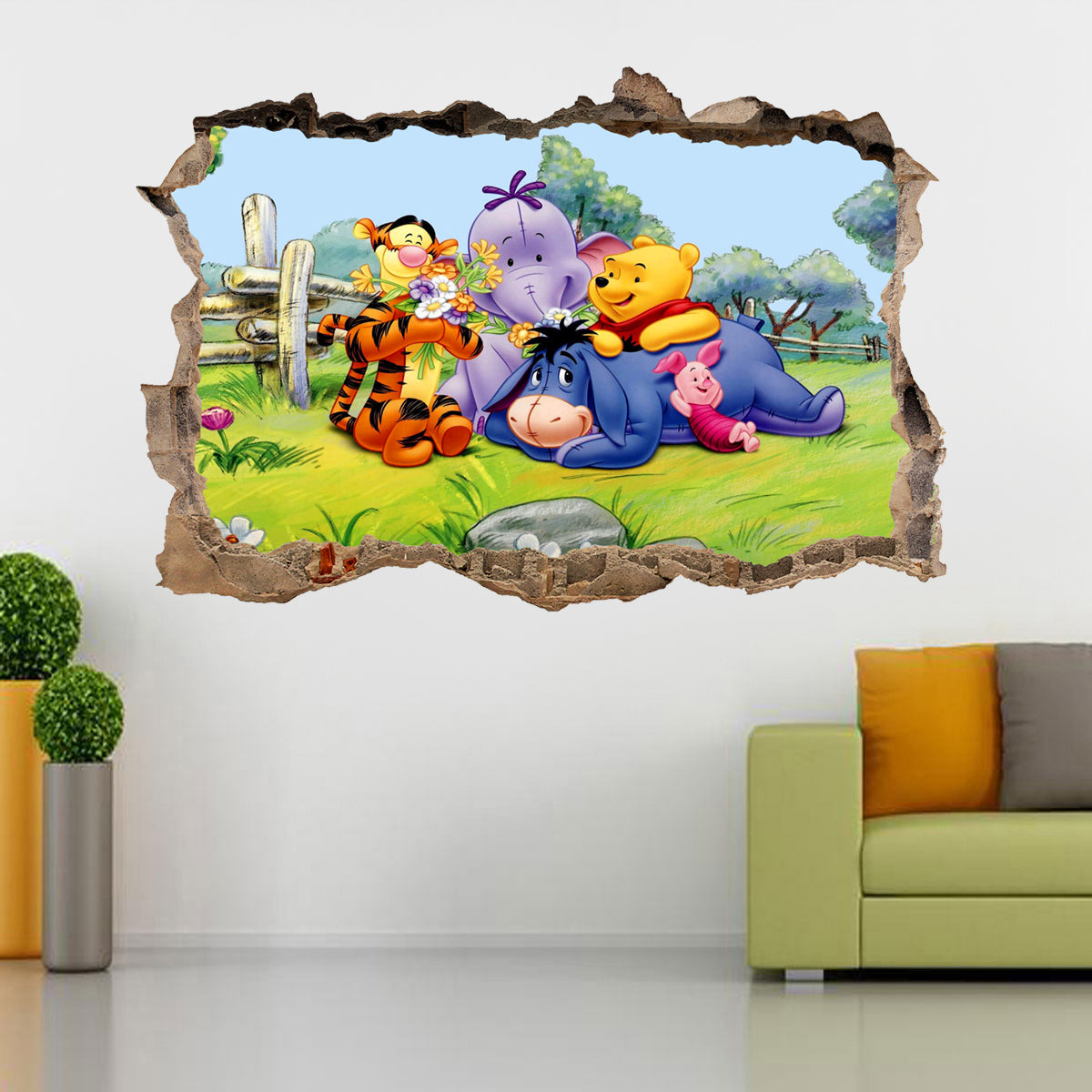 Winnie The Pooh 3D Smashed Broken Decal Wall Sticker J480