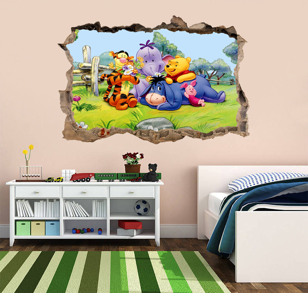 Winnie The Pooh 3D Smashed Broken Decal Wall Sticker J480