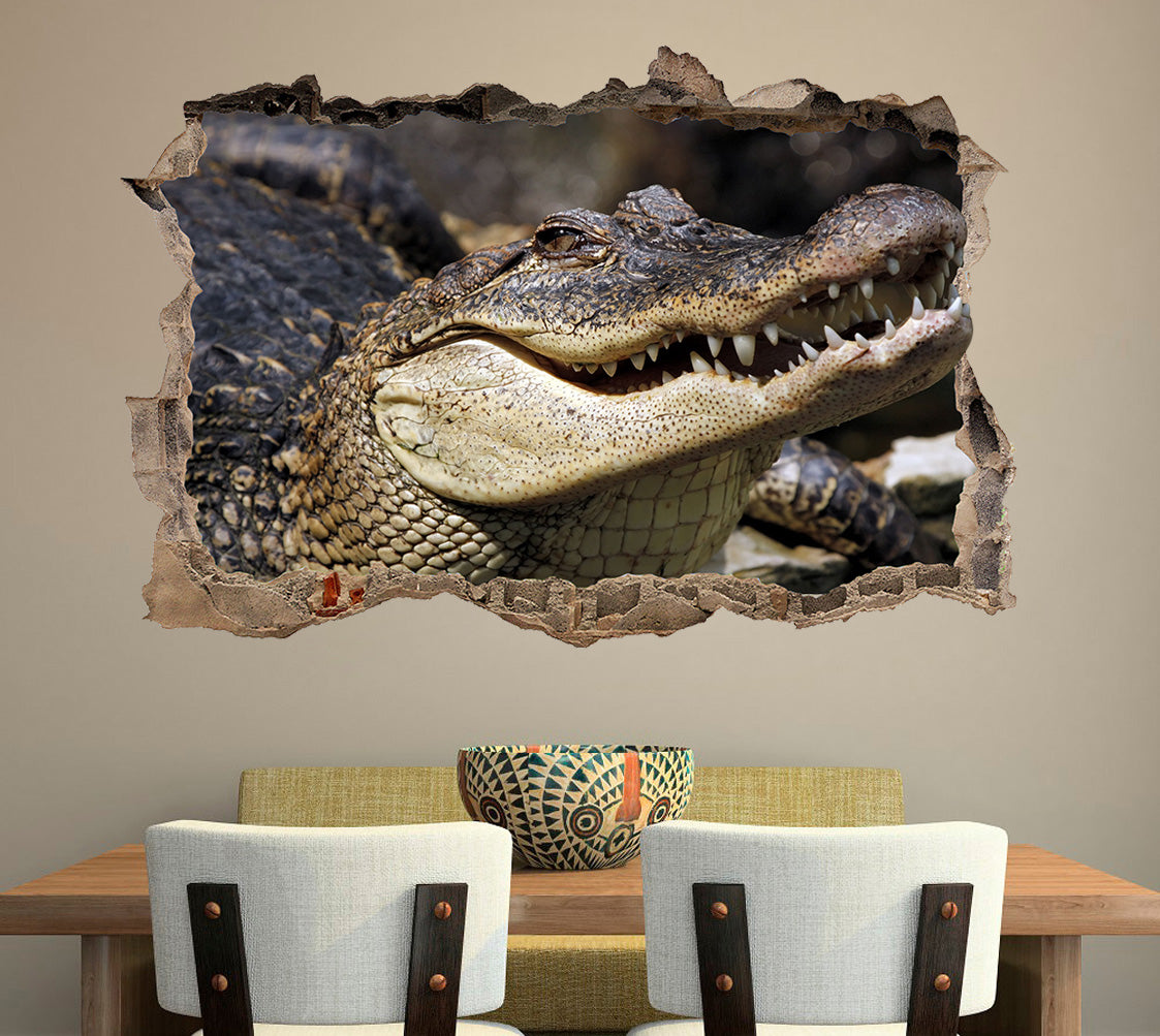 Crocodile Alligator Reptile 3D Cassé Cassé Sticker Mural