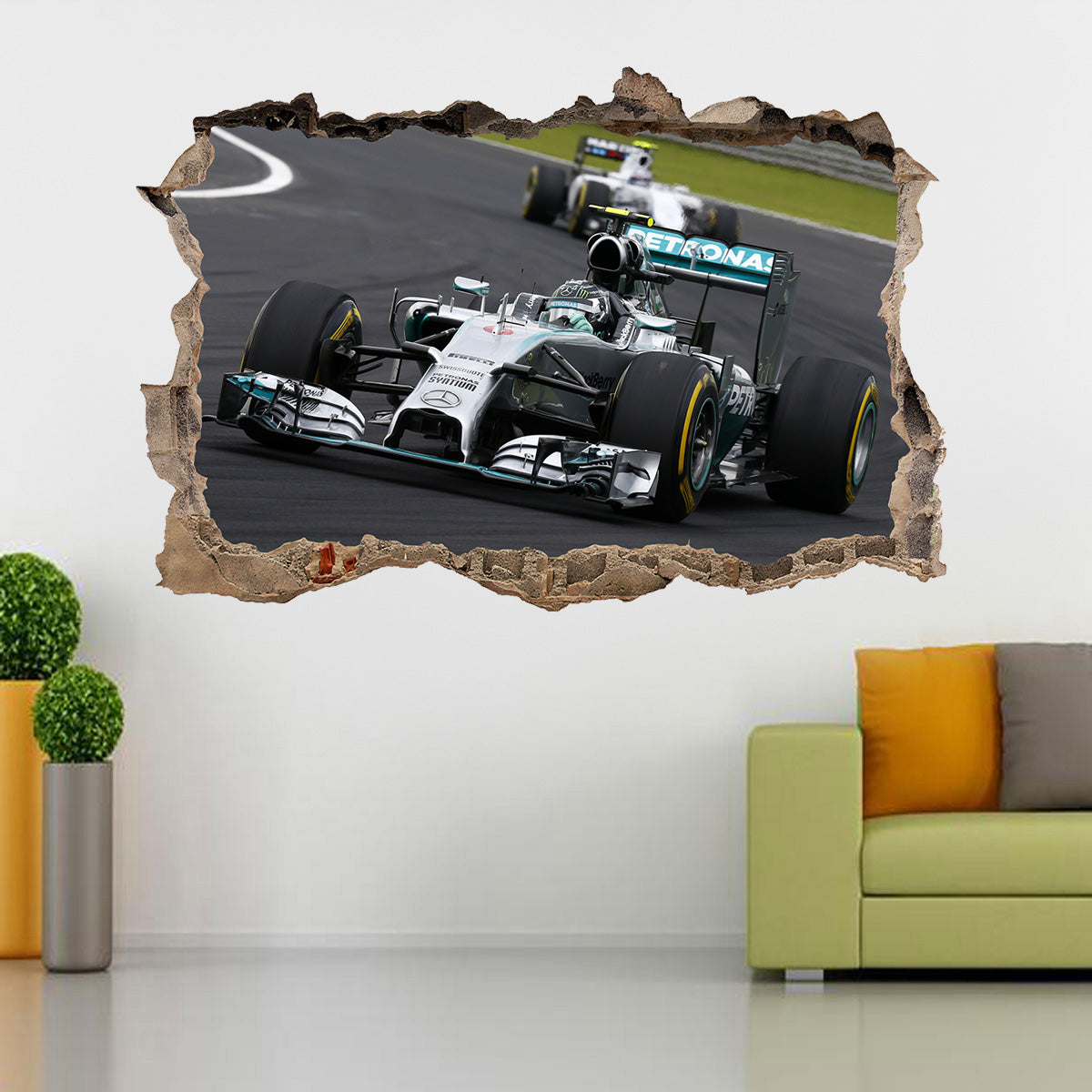 Formule 1 F1 voitures de course 3D brisé cassé autocollant mural autocollant J52