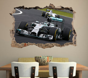 Formule 1 F1 voitures de course 3D brisé cassé autocollant mural autocollant J52