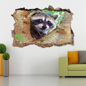 Autocollant mural autocollant 3D cassé de raton laveur J538