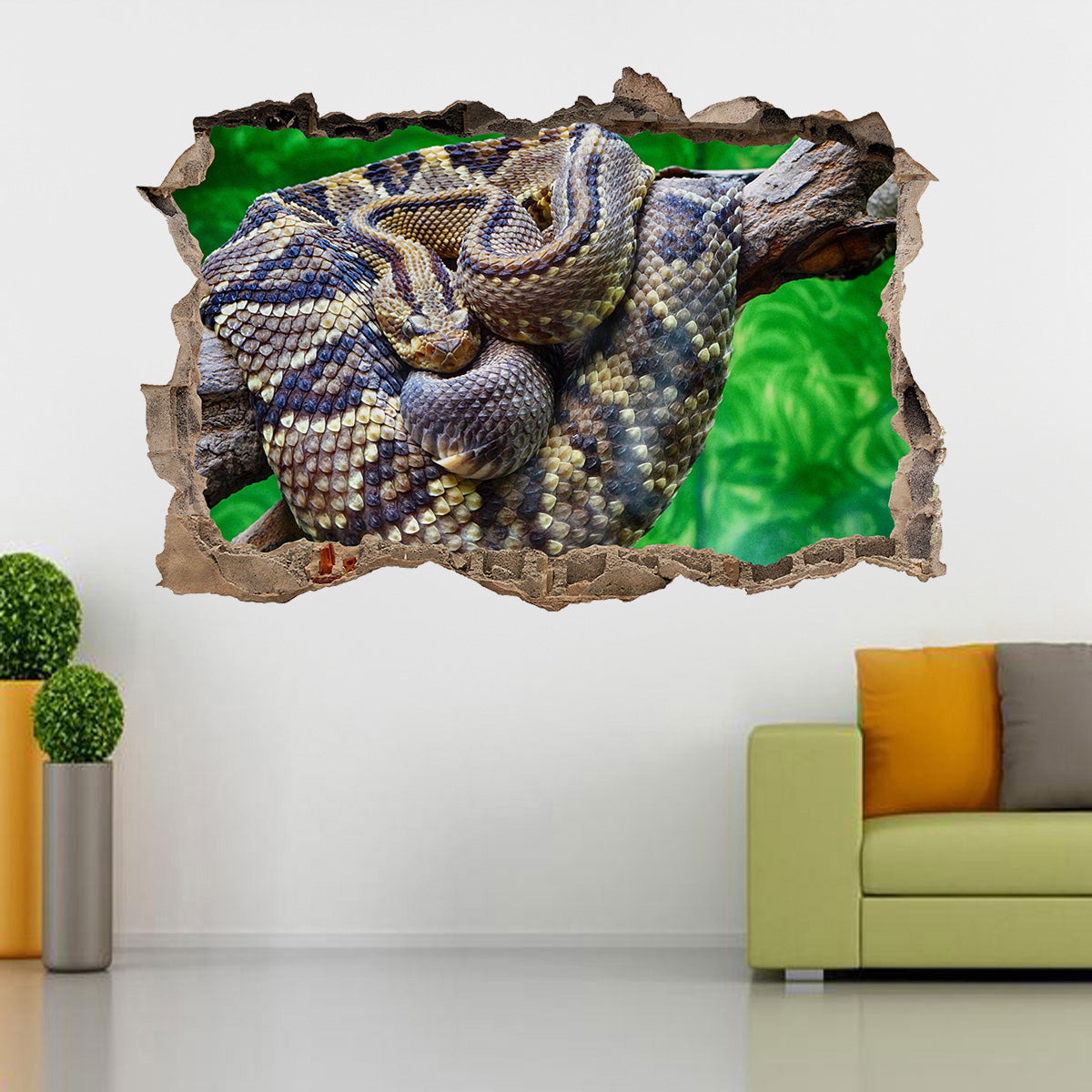 Rattlesnake Snake 3D Smashed Broken Decal Wall Sticker J55