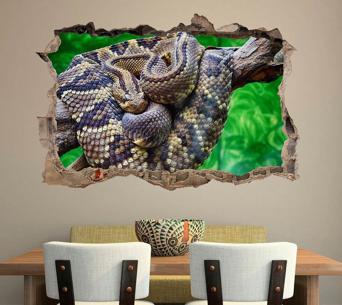 Rattlesnake Snake 3D Smashed Broken Decal Wall Sticker J55