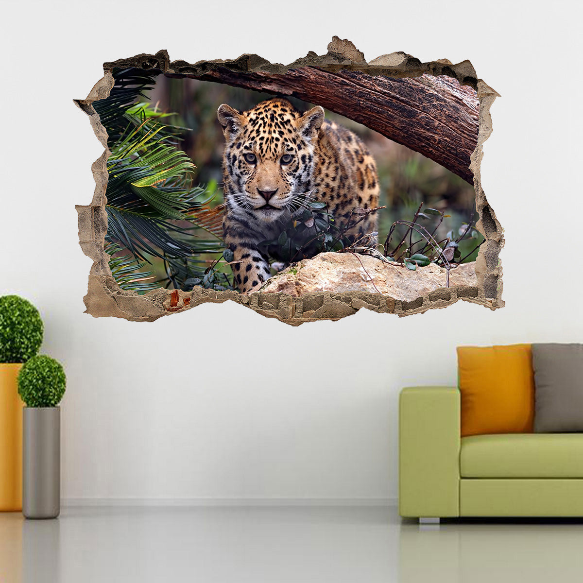 Jaguar Tiger Leopard 3D Smashed Broken Decal Wall Sticker J56