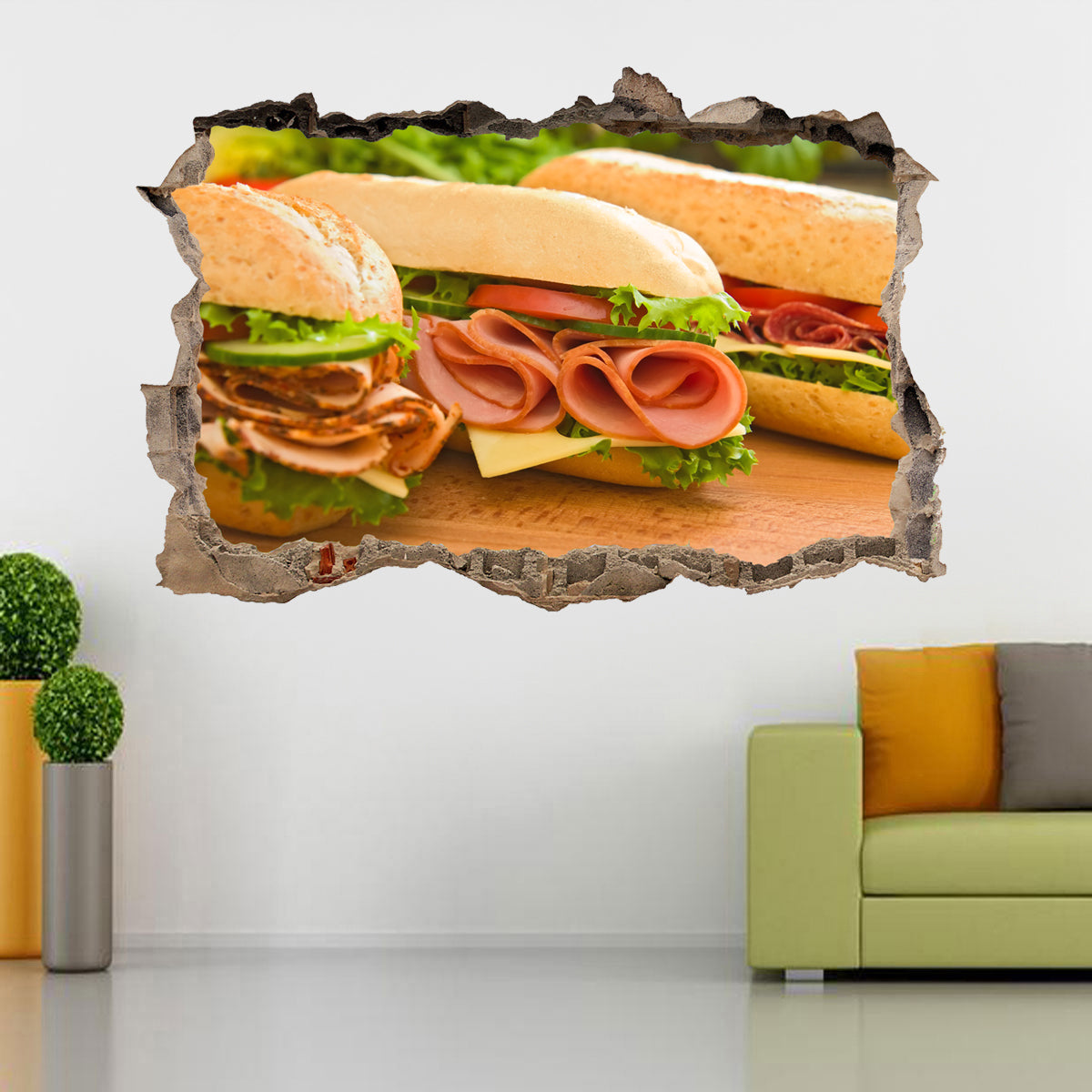 Sub Sandwich 3D Smashed Broken Decal Wall Sticker