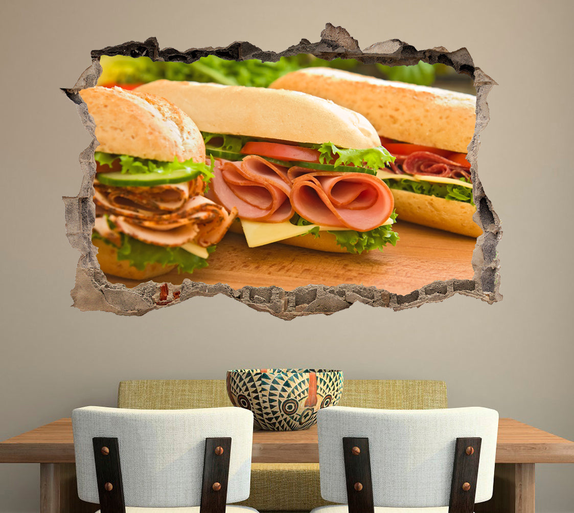Sub Sandwich 3D Smashed Broken Decal Wall Sticker