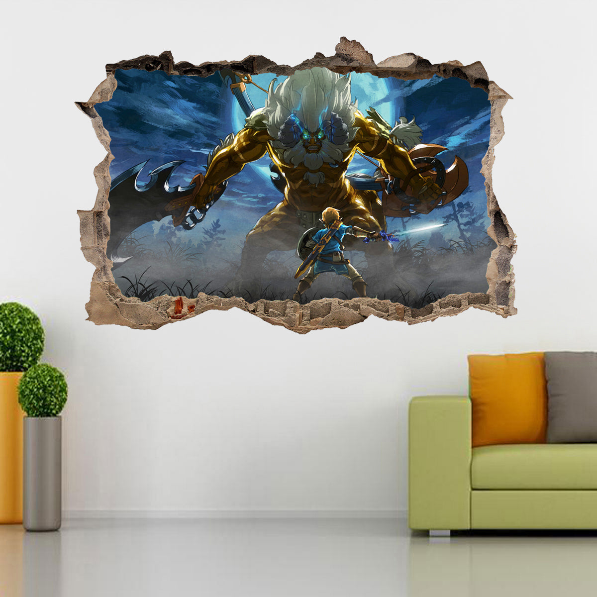 Link Legend Of Zelda 3D Smashed Broken Wall Sticker Decal J589