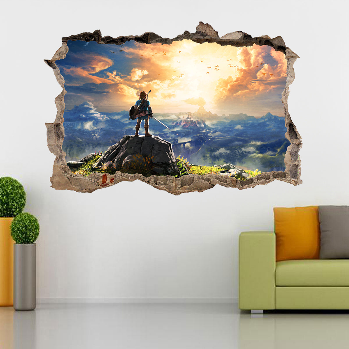 Link Legend Of Zelda 3D Smashed Broken Wall Sticker Decal J590