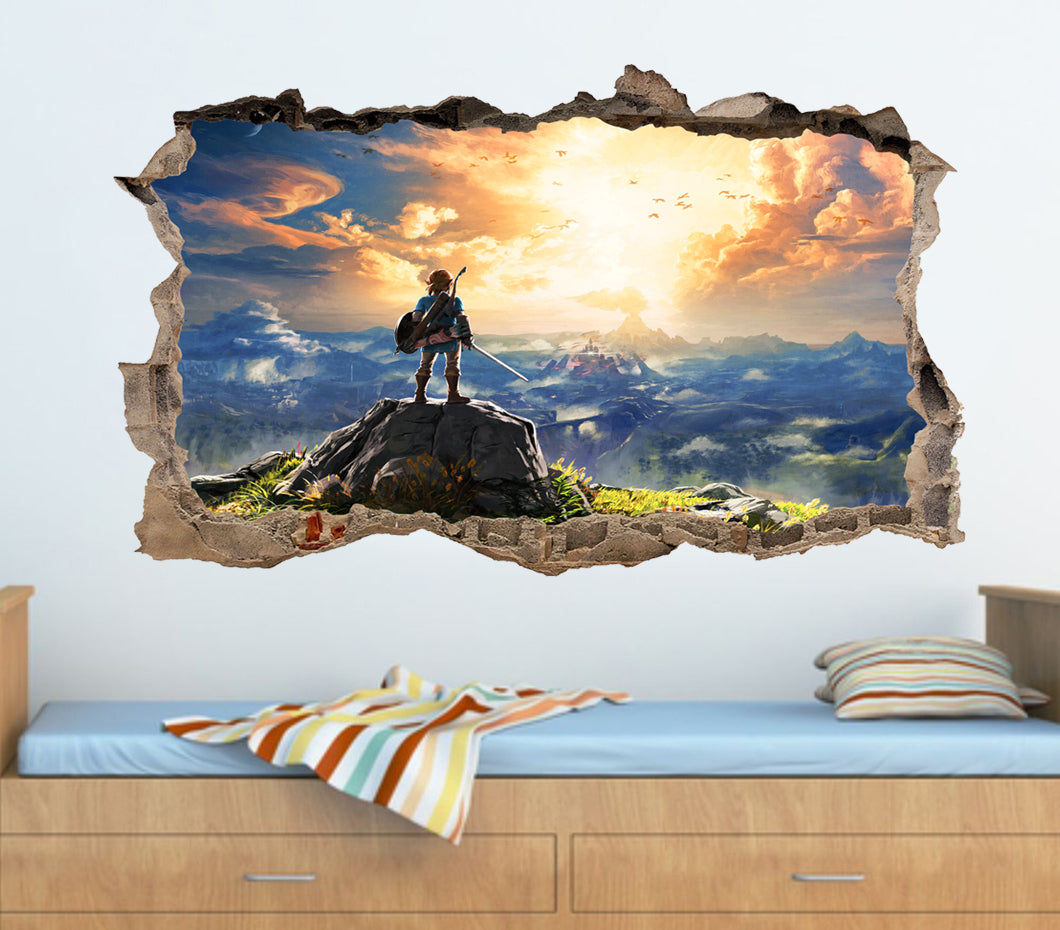 Link Legend Of Zelda 3D Smashed Broken Wall Sticker Decal J590