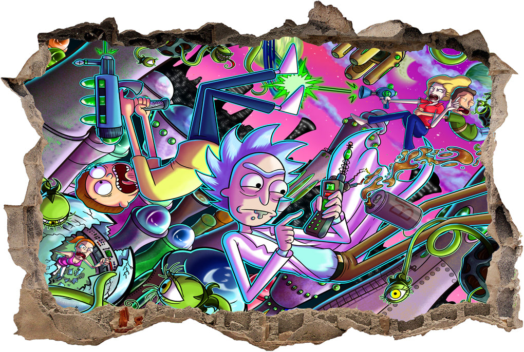 Rick et Morty 3D cassé cassé autocollant mural autocollant J594