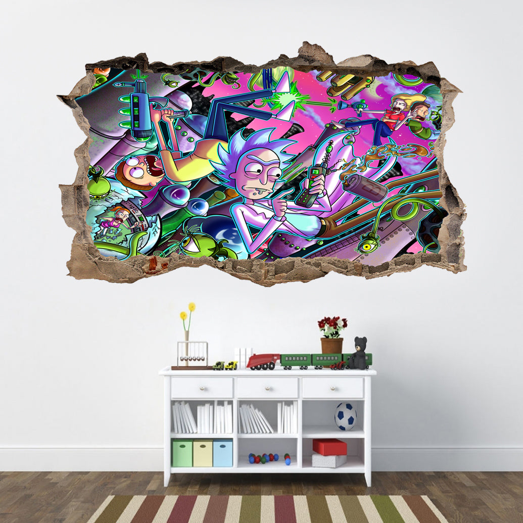 Rick et Morty 3D cassé cassé autocollant mural autocollant J594