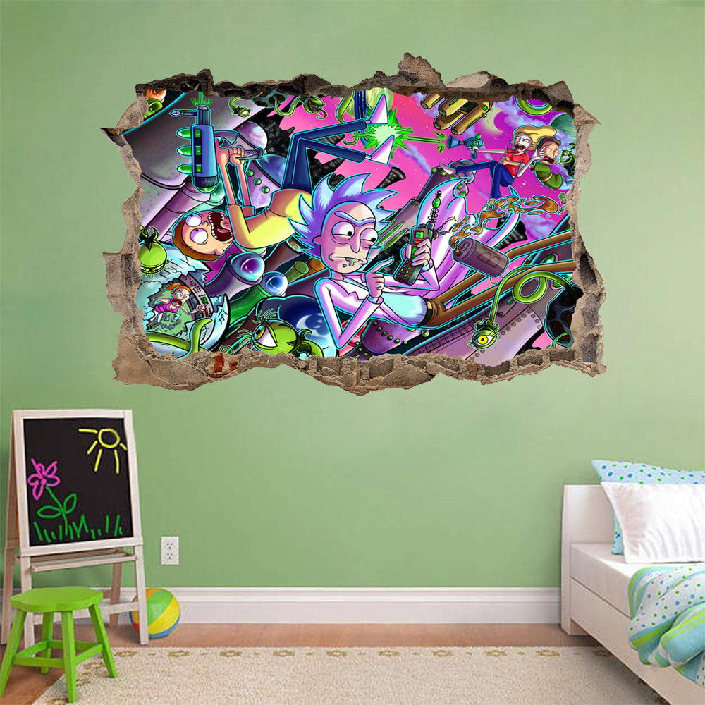 Rick et Morty 3D cassé cassé autocollant mural autocollant J594
