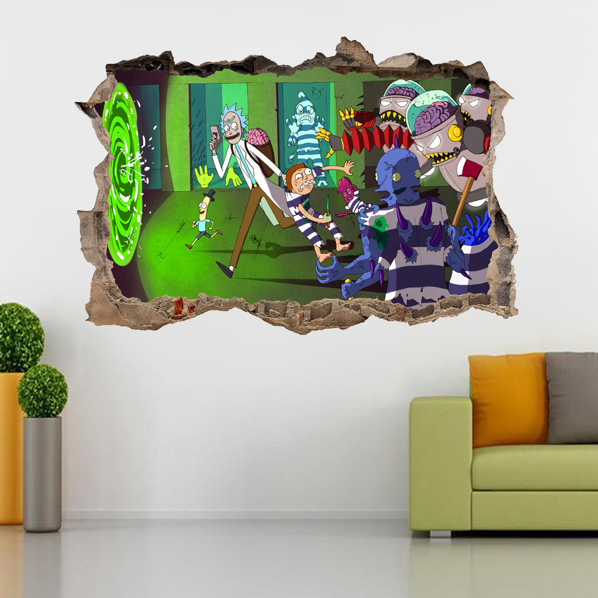 Rick And Morty 3D Smashed Broken Decal Wall Sticker J595