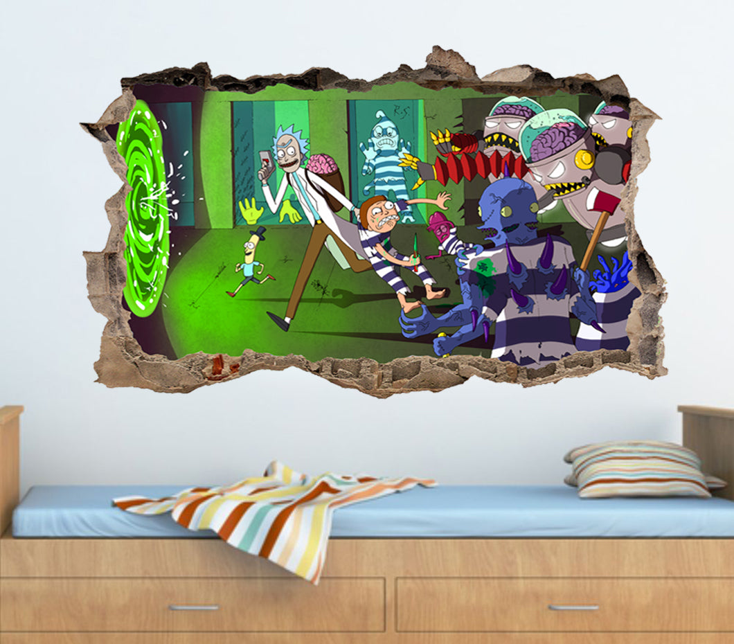 Rick And Morty 3D Smashed Broken Decal Wall Sticker J595