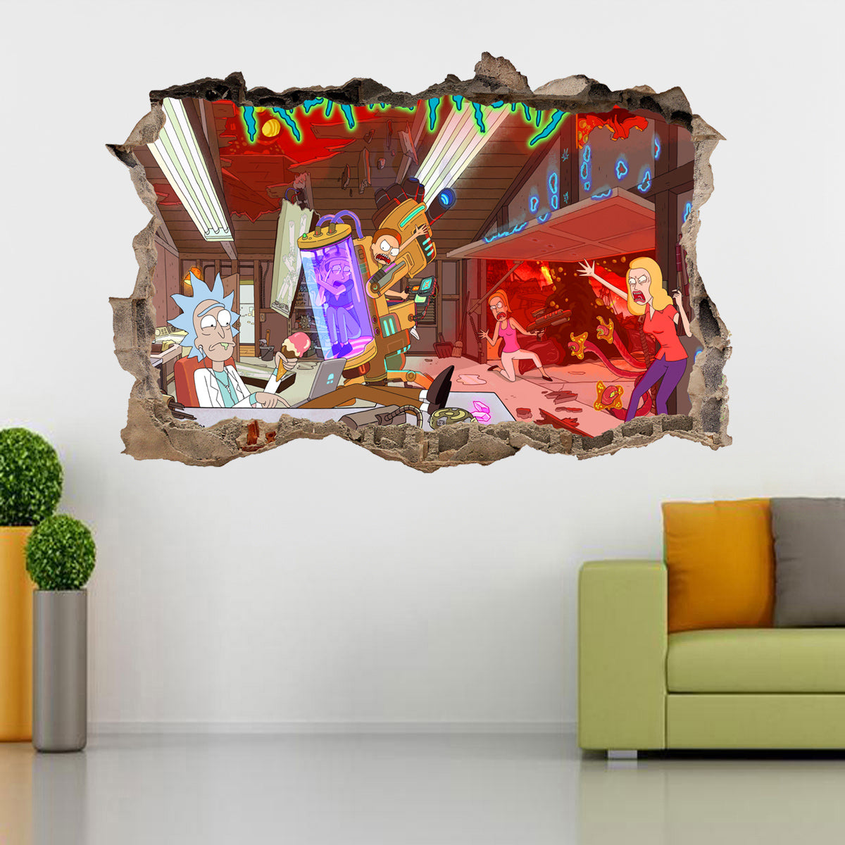Rick And Morty 3D Smashed Broken Decal Wall Sticker J596
