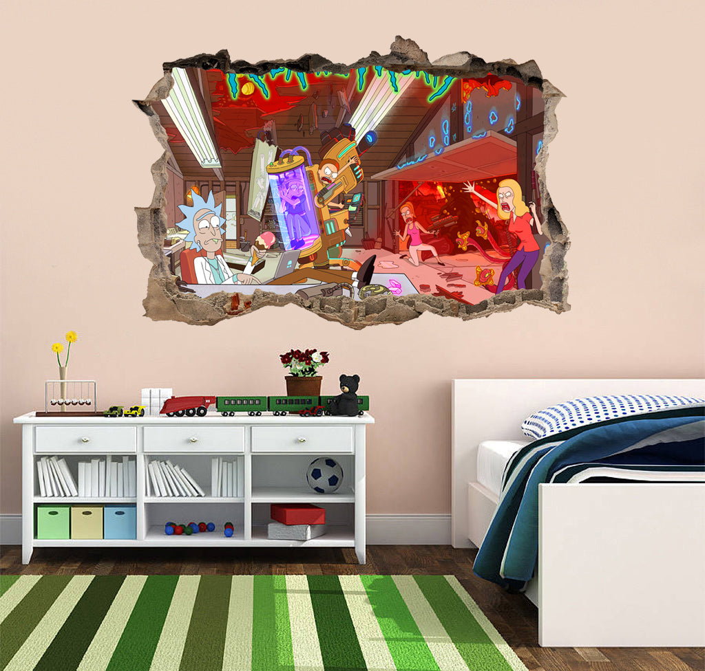 Rick And Morty 3D Smashed Broken Decal Wall Sticker J596