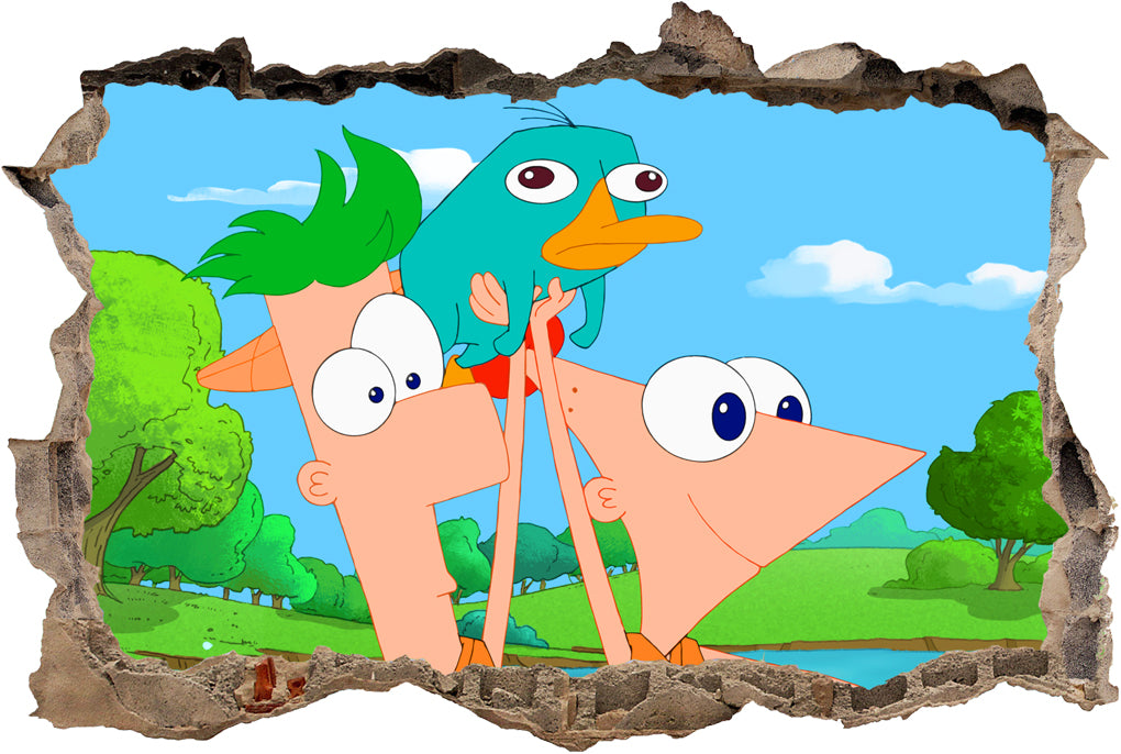Phineas and Ferb 3D Smashed Broken Decal Wall Sticker J598