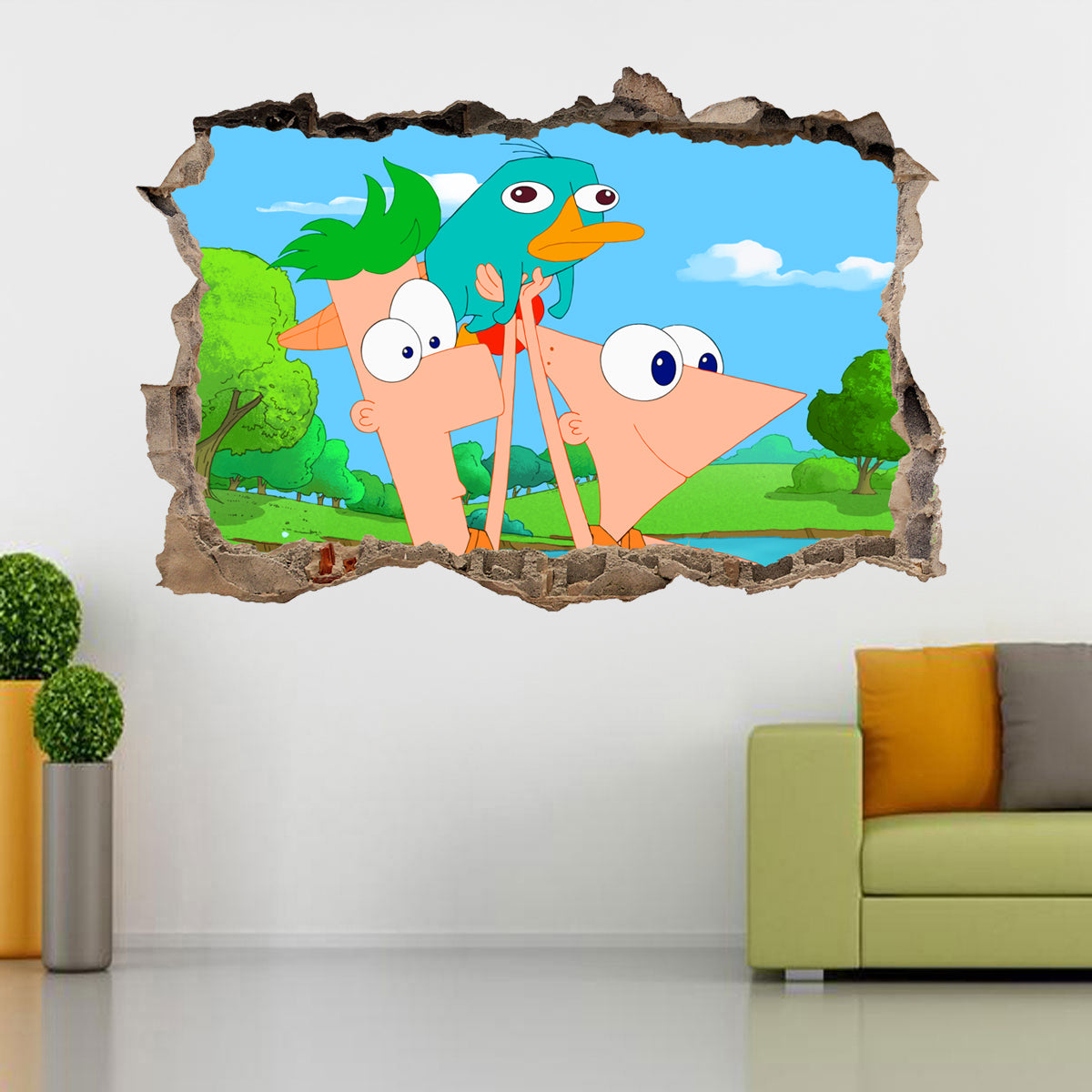 Phineas and Ferb 3D Smashed Broken Decal Wall Sticker J598