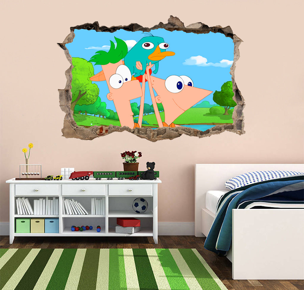 Phineas and Ferb 3D Smashed Broken Decal Wall Sticker J598