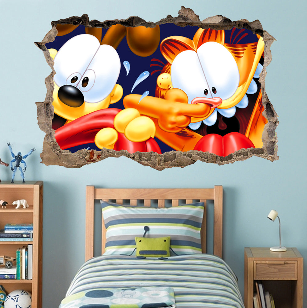 Garfield & Odie 3D Smashed Broken Decal Wall Sticker J600