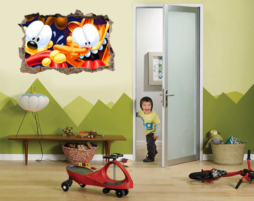 Garfield & Odie 3D Smashed Broken Decal Wall Sticker J600