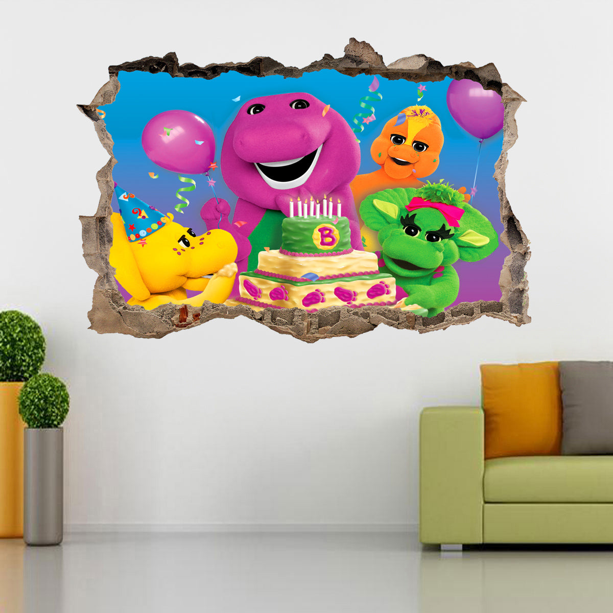 Barney And Friends 3D Smashed Broken Decal Wall Sticker J601