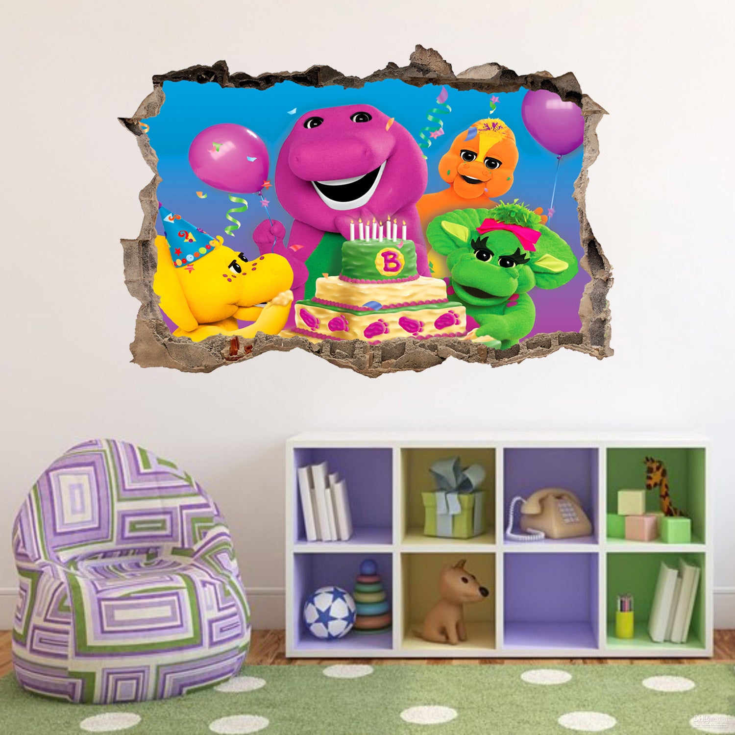 Barney And Friends 3D Smashed Broken Decal Wall Sticker J601