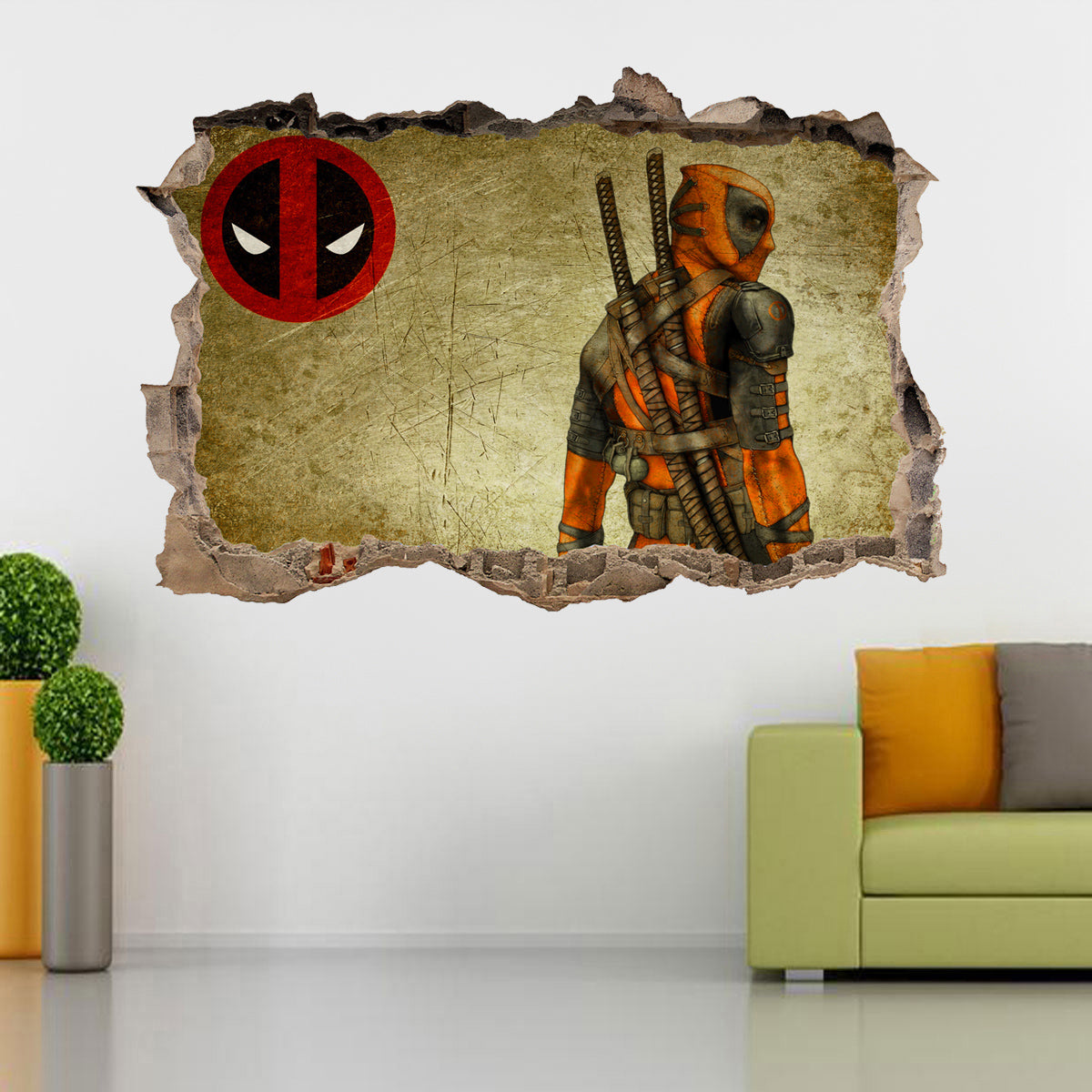 Deadpool Superhero 3D Smashed Wall Decal Wall Sticker J664