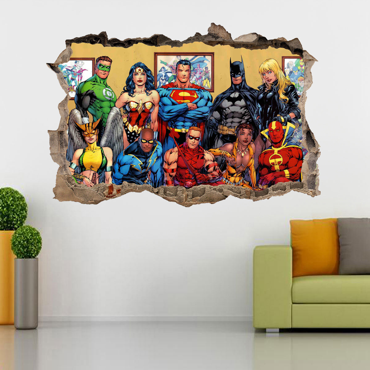 DC Comics Superheroes 3D Smashed Wall Decal Wall Sticker J665