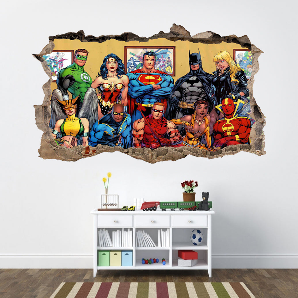DC Comics Superheroes 3D Smashed Wall Decal Wall Sticker J665