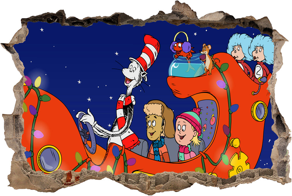 The Cat In The Hat Dr. Seuss 3D Smashed Broken Decal Wall Sticker J666