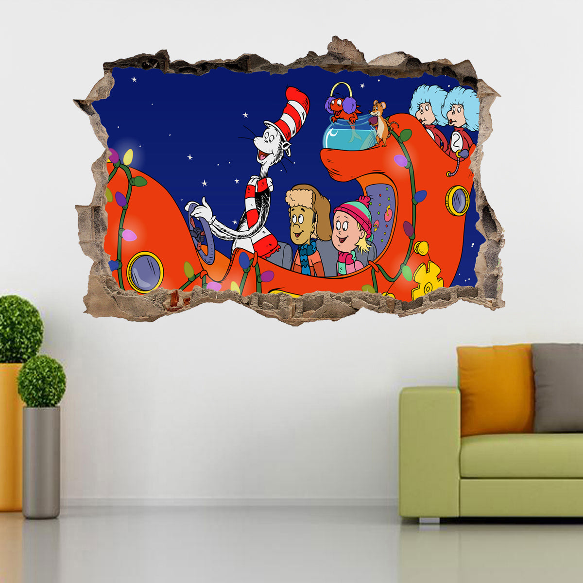 The Cat In The Hat Dr. Seuss 3D Smashed Broken Decal Wall Sticker J666