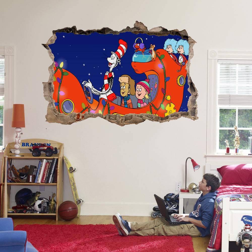 The Cat In The Hat Dr. Seuss 3D Smashed Broken Decal Wall Sticker J666