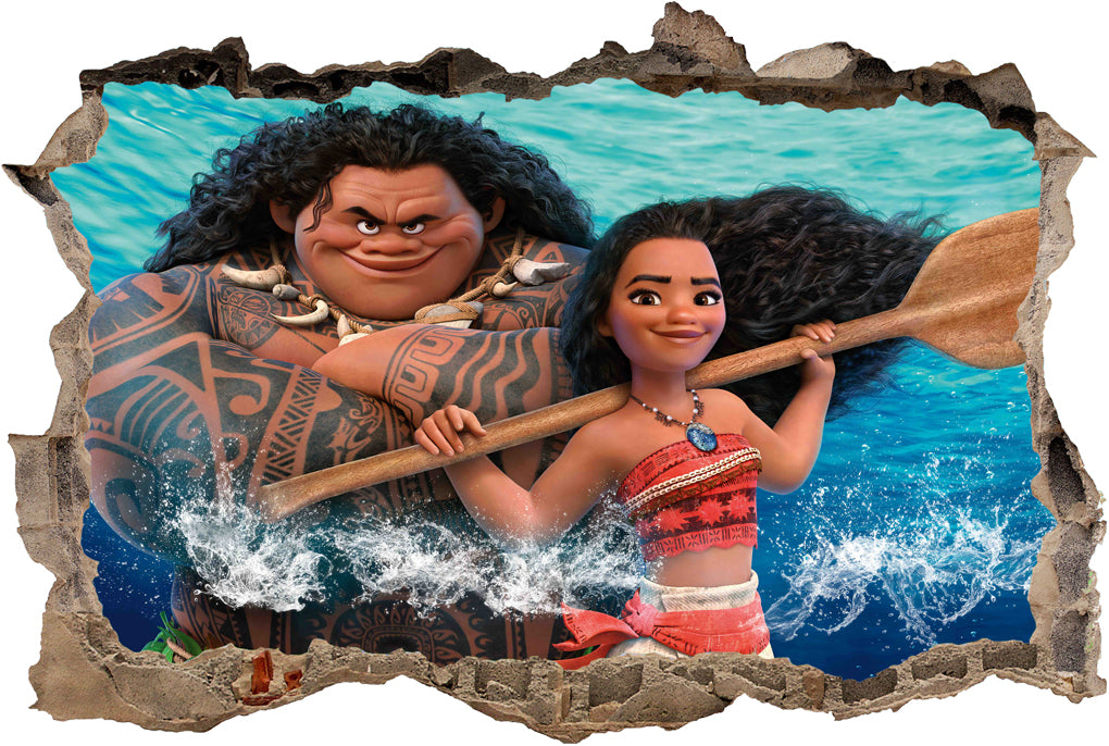 Moana and Maui 3D Smashed Broken Decal Wall Sticker J676