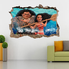 Moana and Maui 3D Smashed Broken Decal Wall Sticker J676