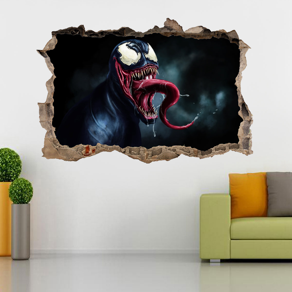 Venom Spiderman Superhero 3D Smashed Wall Decal Wall Sticker J683