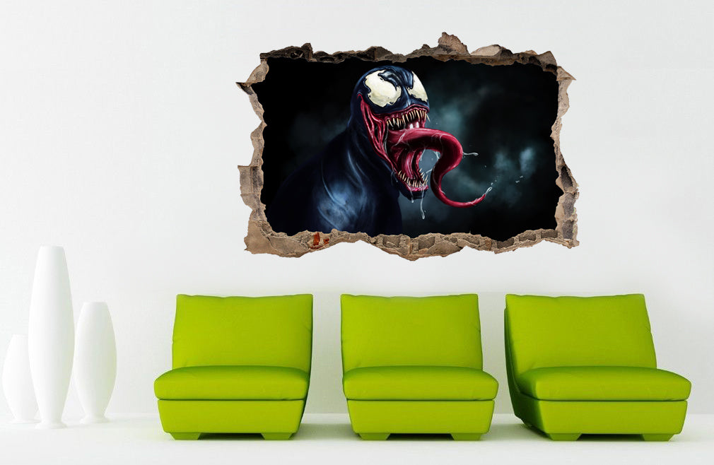 Venom Spiderman Superhero 3D Smashed Wall Decal Wall Sticker J683
