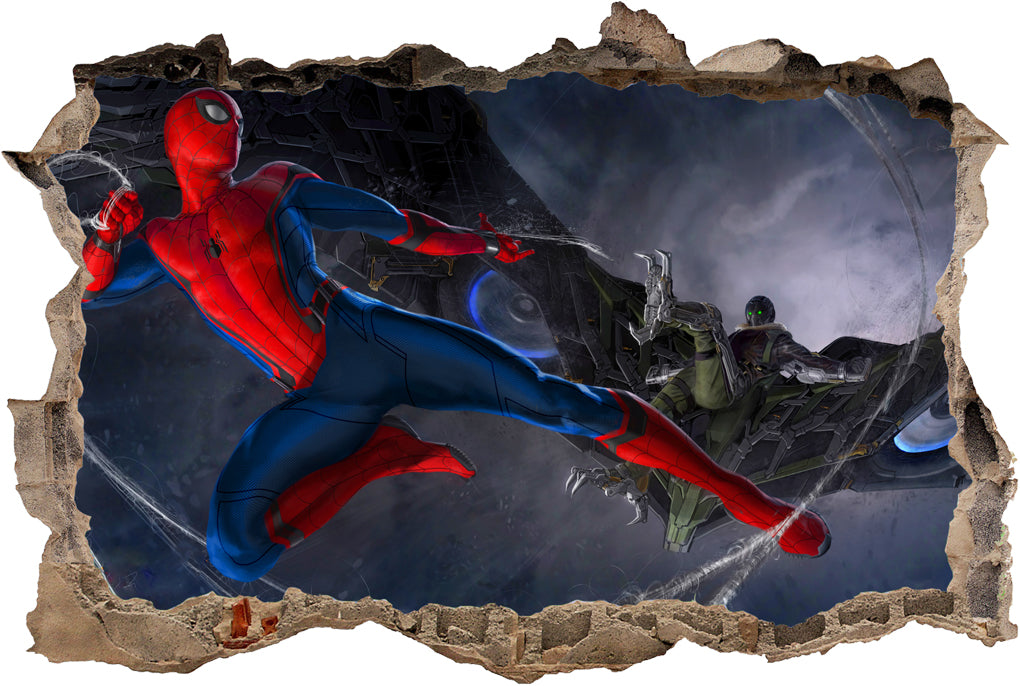 Spiderman Battle 3D Smashed Wall Decal Wall Sticker J684