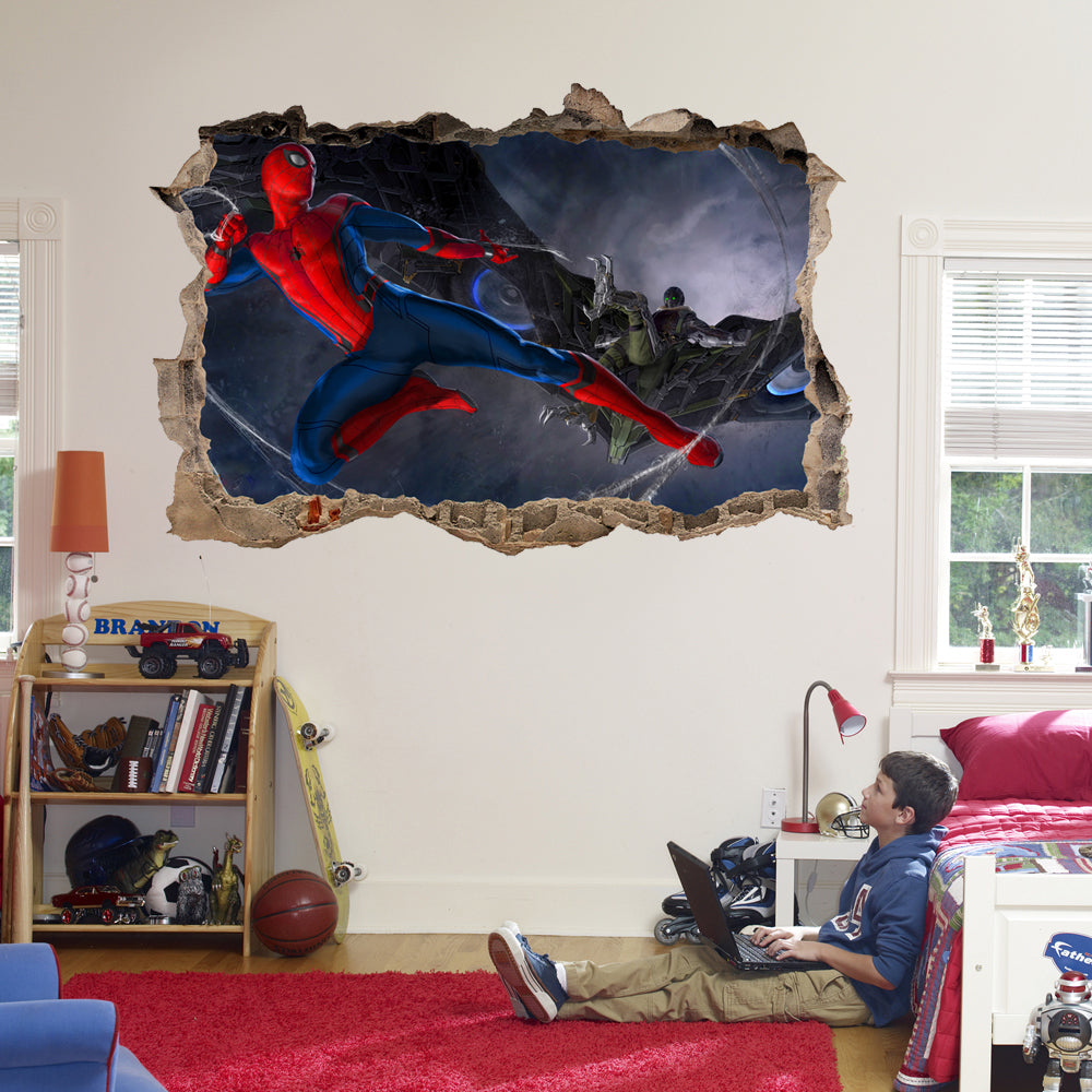 Spiderman Battle 3D Smashed Wall Decal Wall Sticker J684