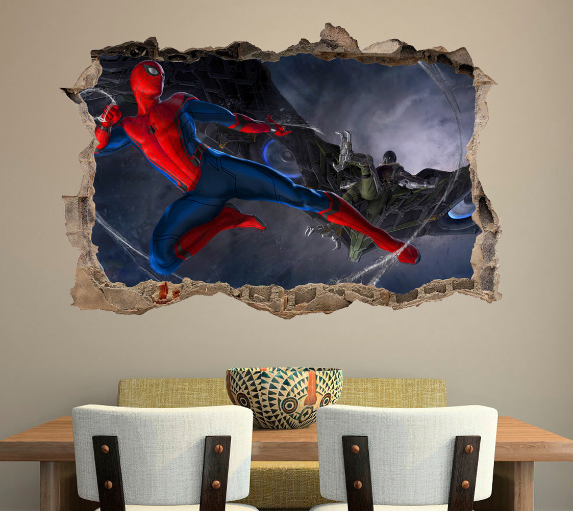 Spiderman Battle 3D Smashed Wall Decal Wall Sticker J684