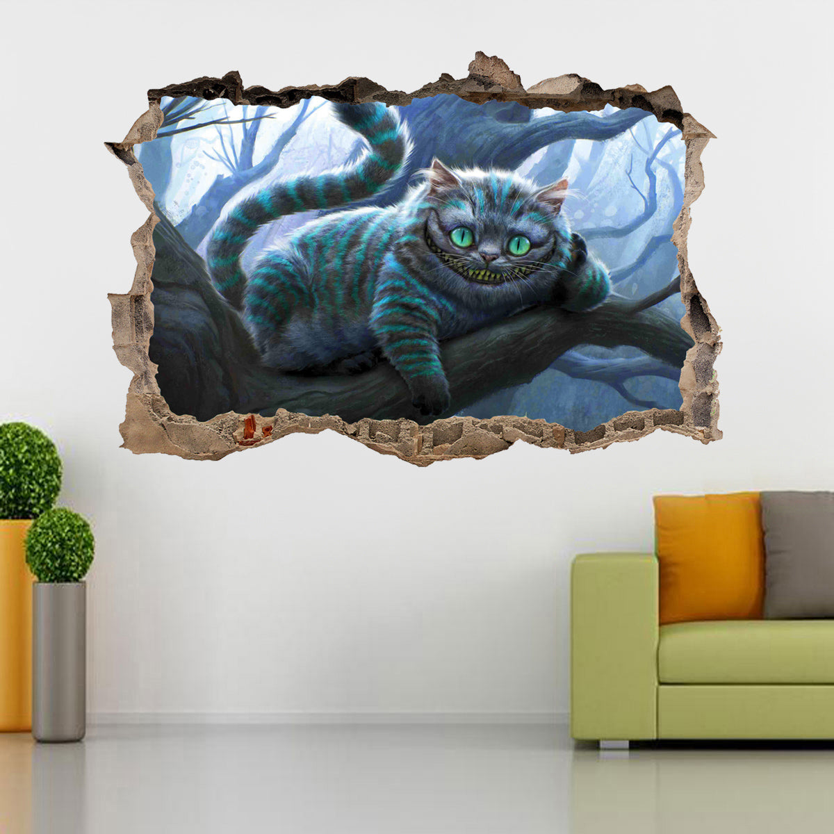 Cheshire Cat Alice In Wonderland 3D Smashed Broken Decal Wall Sticker J690