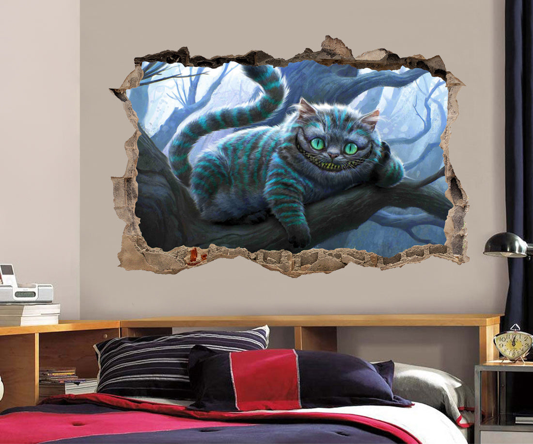 Cheshire Cat Alice In Wonderland 3D Smashed Broken Decal Wall Sticker J690