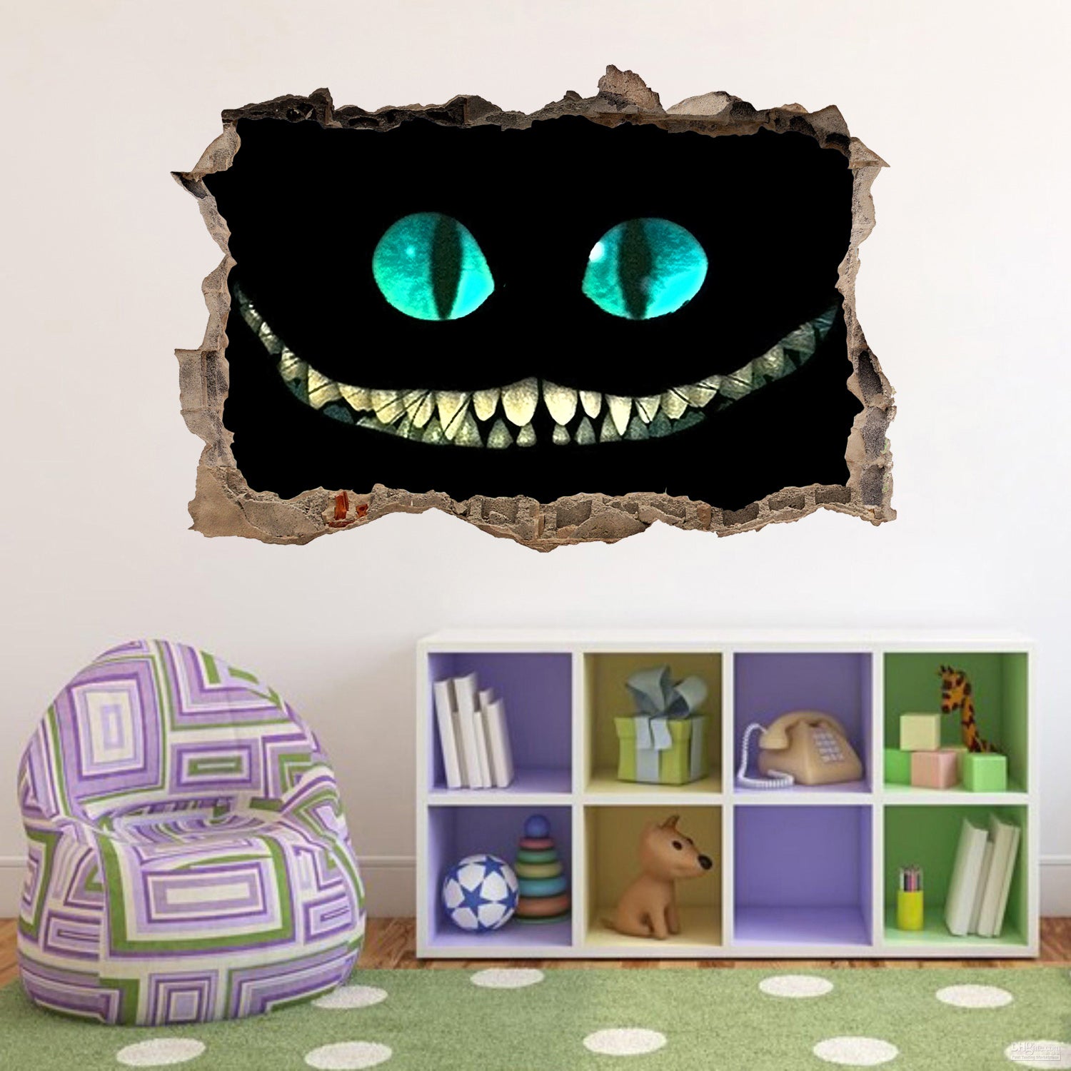 Cheshire Cat Alice In Wonderland 3D Smashed Broken Decal Wall Sticker J691