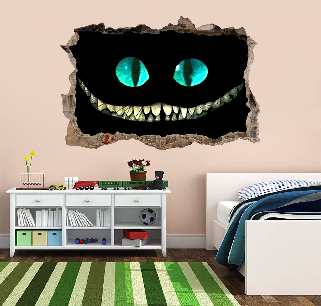 Cheshire Cat Alice In Wonderland 3D Smashed Broken Decal Wall Sticker J691