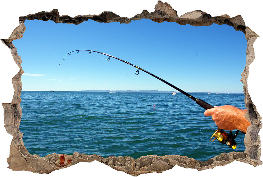 Fishing 3D Smashed Broken Decal Wall Sticker J69