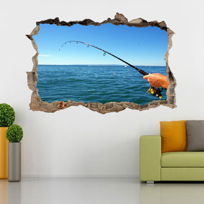 Fishing 3D Smashed Broken Decal Wall Sticker J69